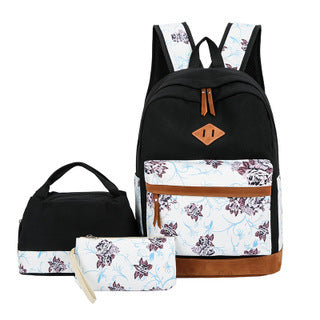 Floral Bags 3pcs Schoolbag Backpack Lunch Bag And Wallets