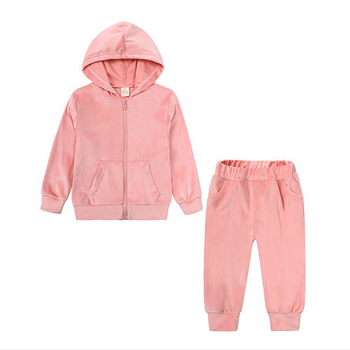 Children's Gold Velvet Long Sleeved Hoodie And Pants Set