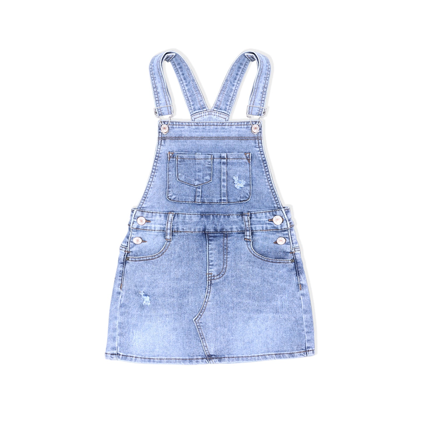 Stretch Ripped Denim Slip Dress For Baby Girls