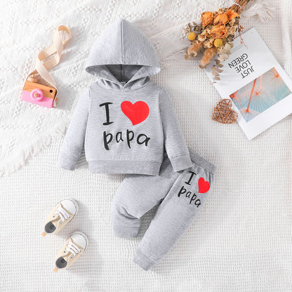 New Baby Love Letter Printed Hoodie Trousers Set