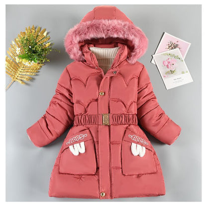 Mid-length Fleece Waisted Large Fur Collar Cotton Coat