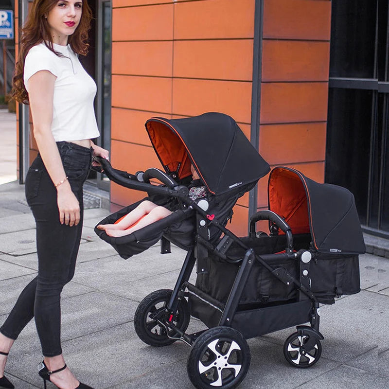 Luxury Twin Baby Stroller,High Landscape Pram,Folding Carriage