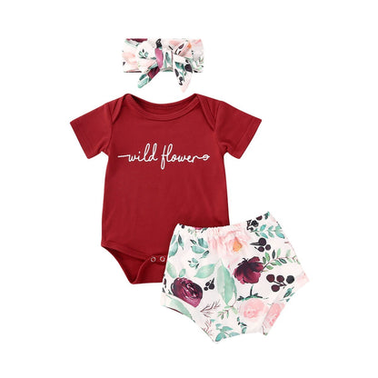 Red Baby Girl Cotton Clothes Set Letters