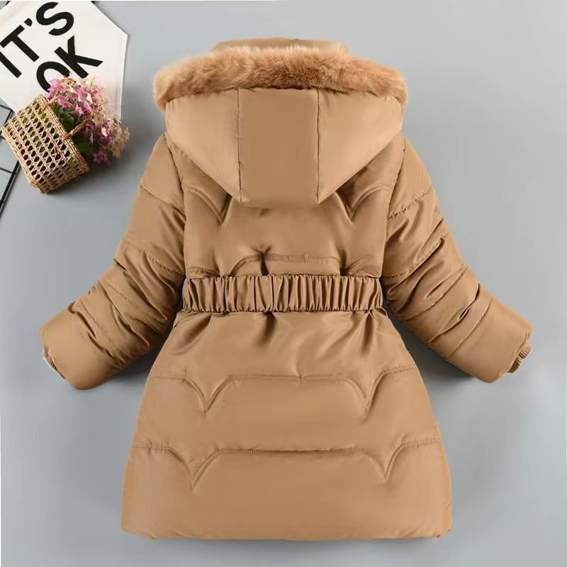 Mid-length Fleece Waisted Large Fur Collar Cotton Coat