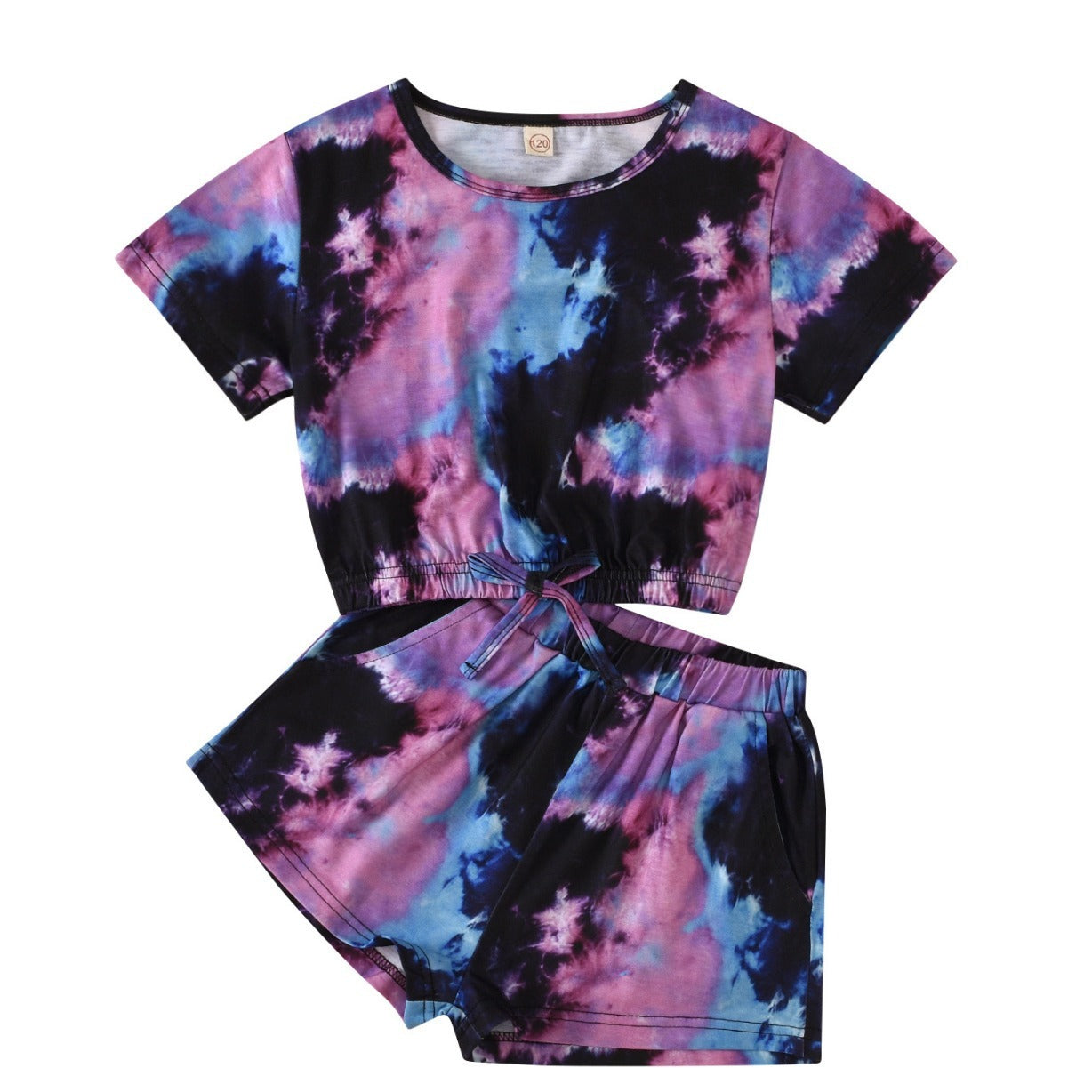 Children's Tie-dyed Round Neck Top And Shorts Suit