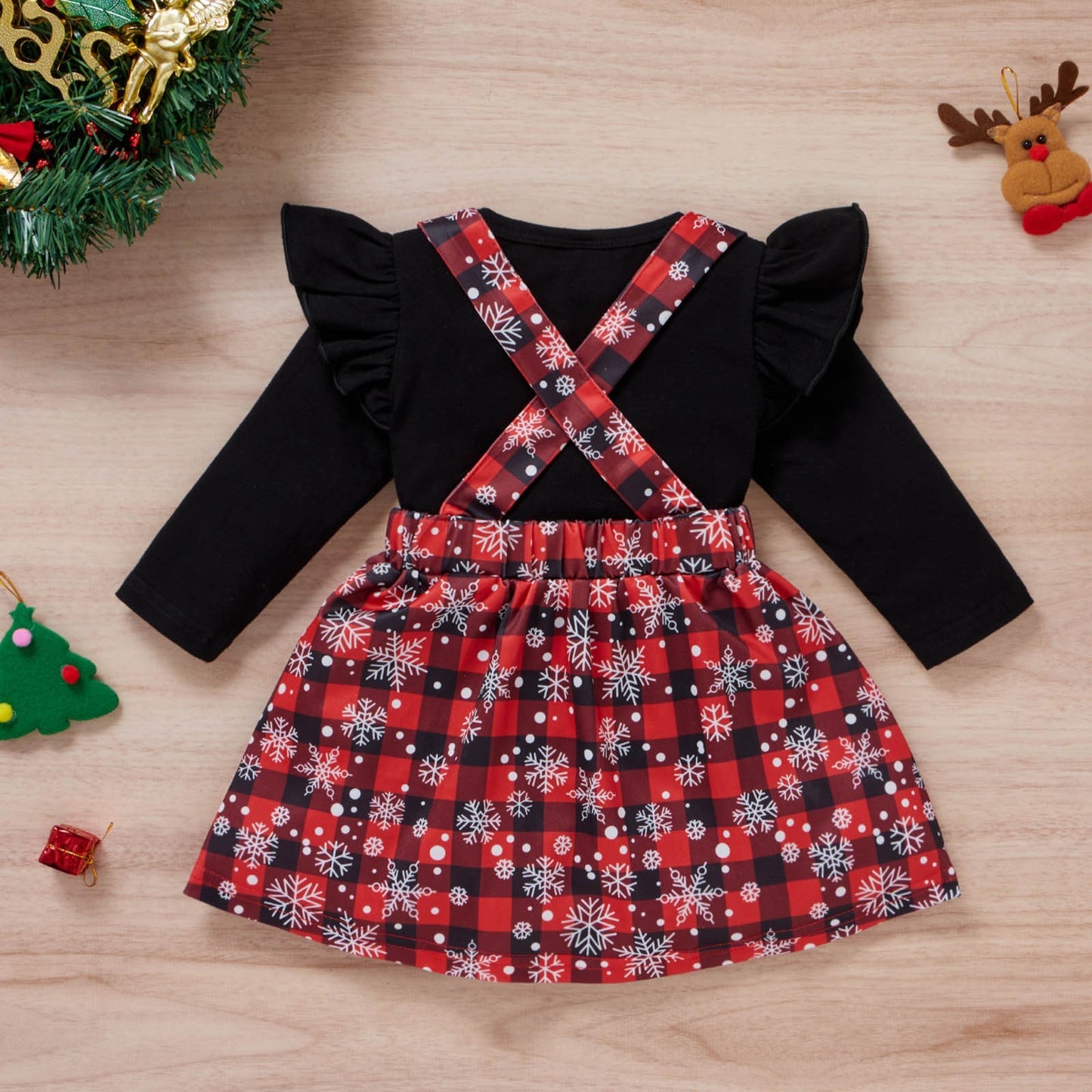 Christmas Clothing Print Tshirt Plaid Skirts