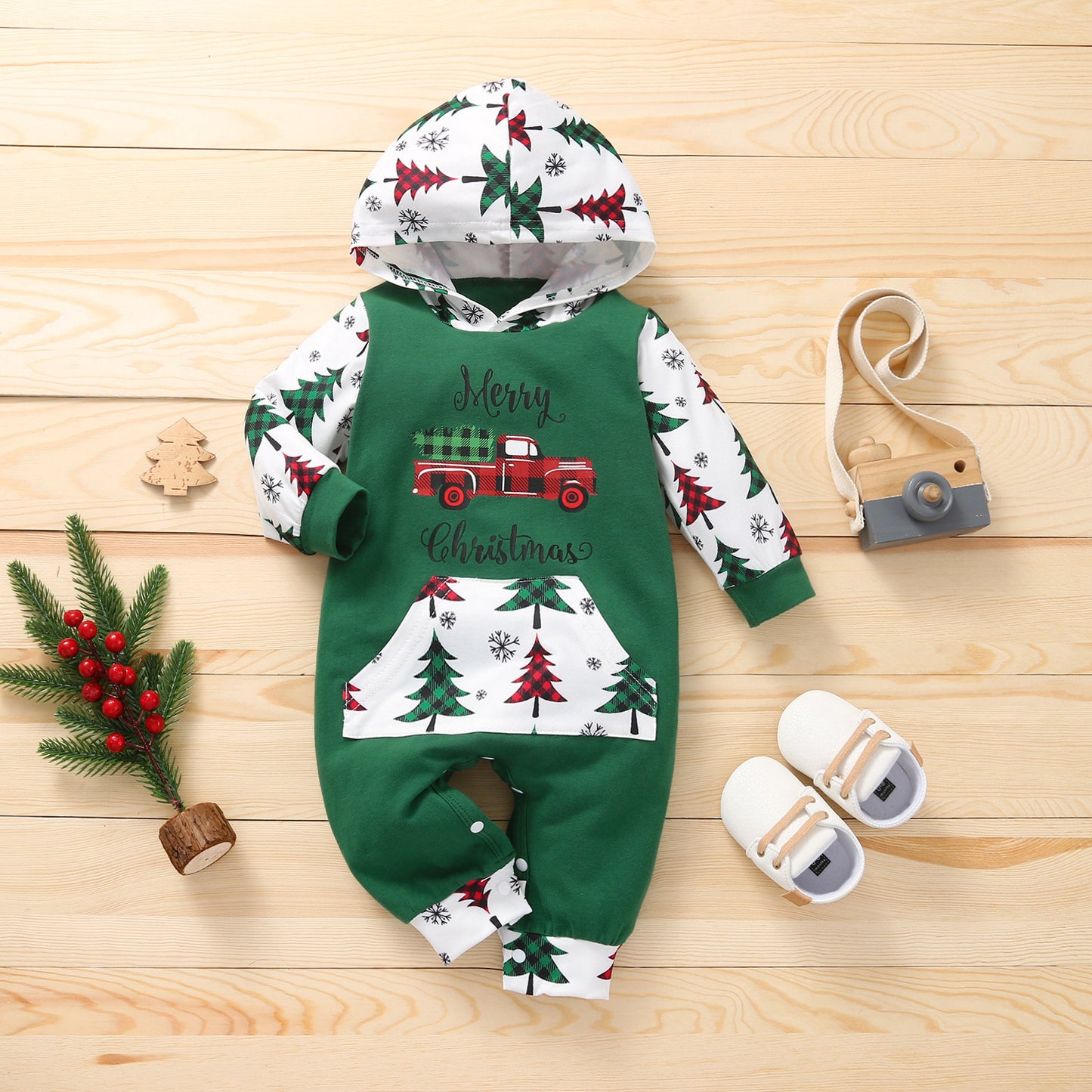 Christmas Cartoon Hooded Romper