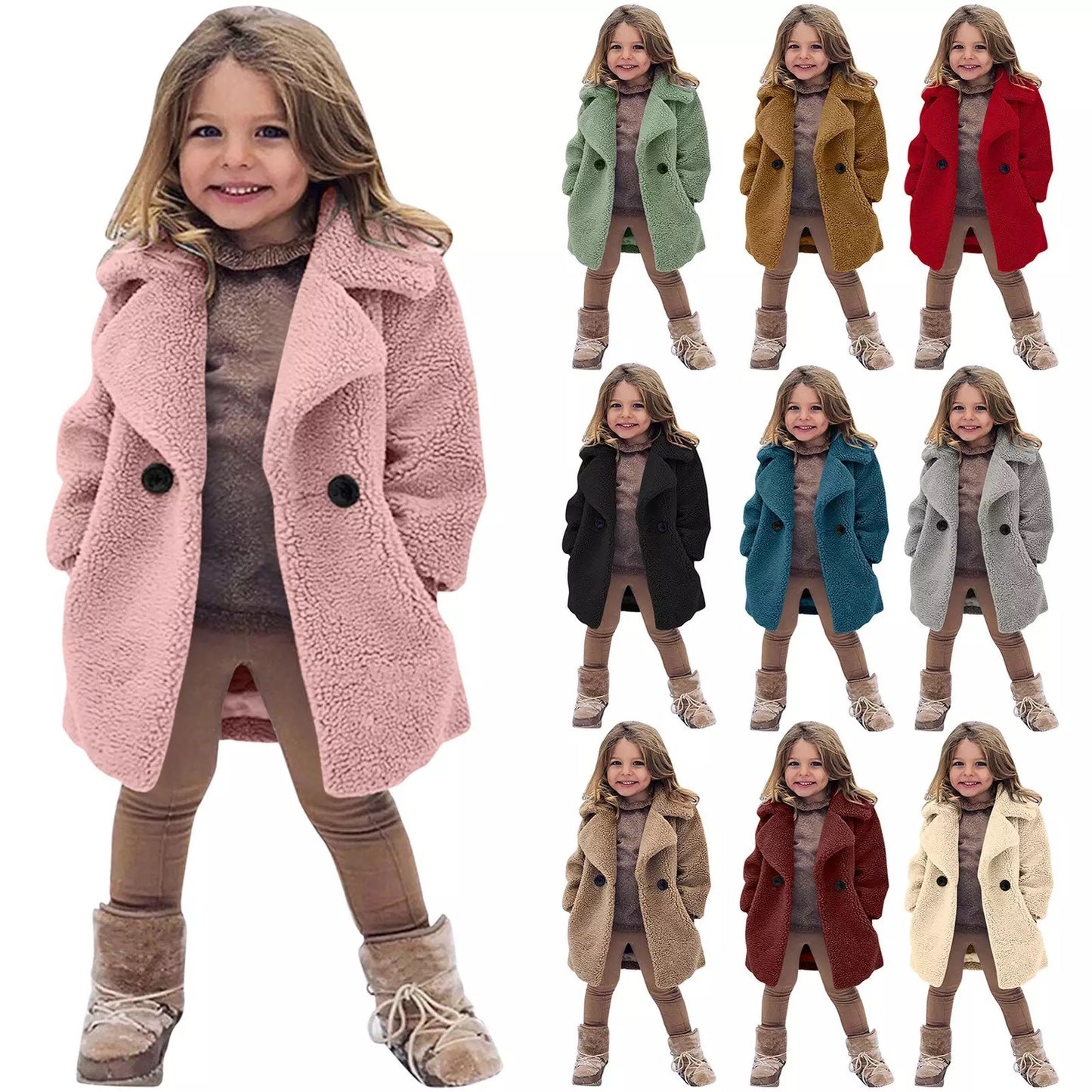 Girls' Fashion Lapel Solid Color Trench Coat