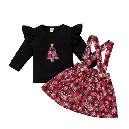 Christmas Clothing Print Tshirt Plaid Skirts