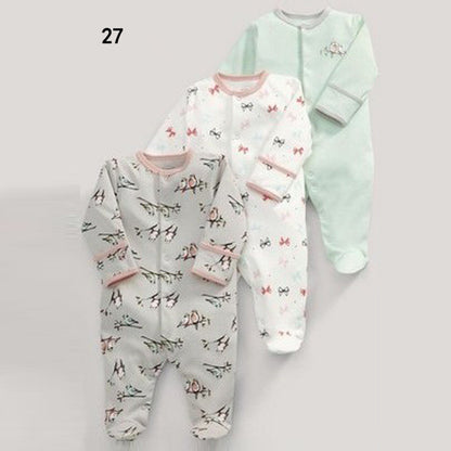 Three New Baby One Piece Rompers With Long Sleeves And Feet