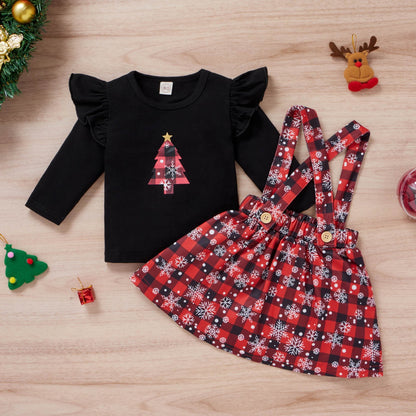 Christmas Clothing Print Tshirt Plaid Skirts