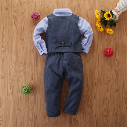 Children's Clothing Boys' Gentleman Long-sleeved Shirt And Pants Three-piece Suit