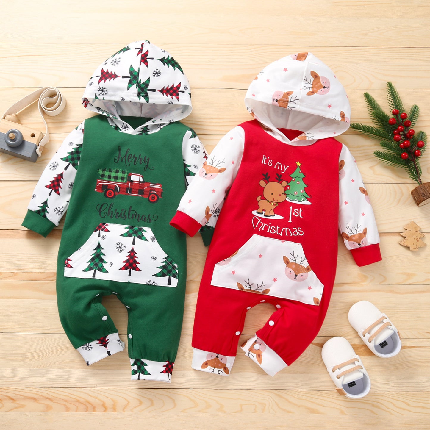 Christmas Cartoon Hooded Romper